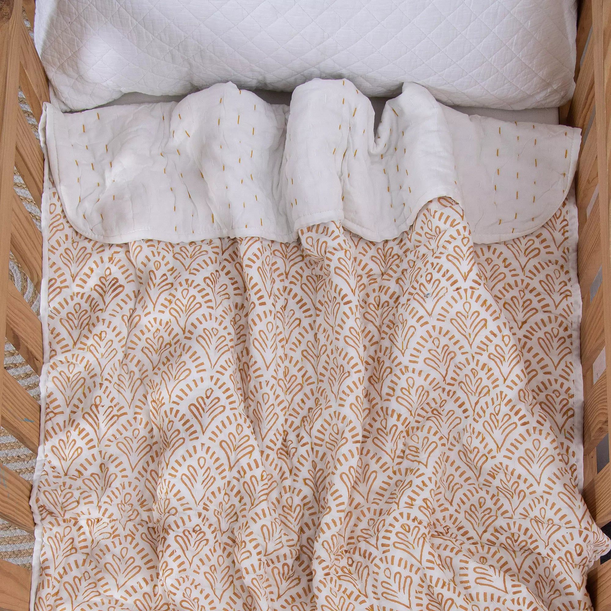 Pure Organic Cotton Floral Hand Block Print Baby Quilt Blanket 109